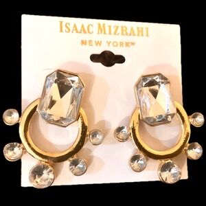 ISAAC MIZRAHI EARRINGS SPARKLING CLEAR STONES NEW  ⭐️ QUALITY GOLD PIERCED